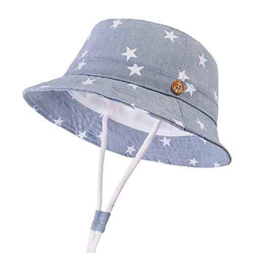 DRESHOW - Gorro para bebé para protegerlo del sol, unisex, con correa para la barbilla, UPF 50+ Estrella Azul Claro 12-24 Meses