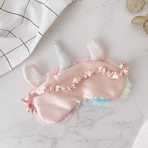 dressfan Unicornio Máscara para Dormir Máscara de Ojos Linda Unicornio Cuerno Felpa Suave Sombra De OjosPara Mujer Niña con Orejas