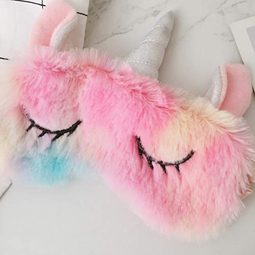 dressfan Unicornio Máscara para Dormir Máscara de Ojos Linda Unicornio Cuerno Felpa Suave Sombra De OjosPara Mujer Niña con Orejas