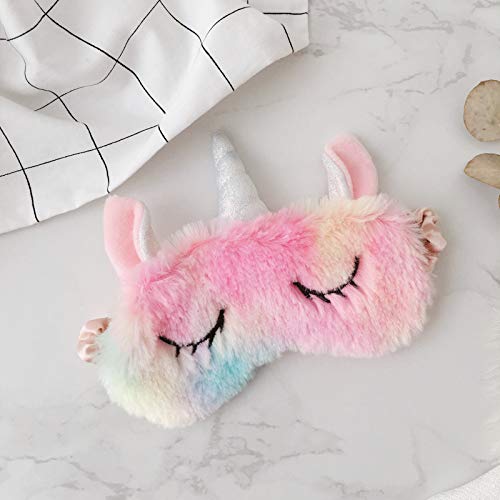 dressfan Unicornio Máscara para Dormir Máscara de Ojos Linda Unicornio Cuerno Felpa Suave Sombra De OjosPara Mujer Niña con Orejas