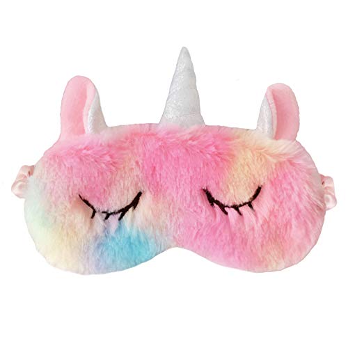 dressfan Unicornio Máscara para Dormir Máscara de Ojos Linda Unicornio Cuerno Felpa Suave Sombra De OjosPara Mujer Niña con Orejas