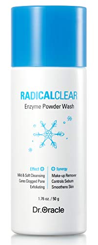 DR.ORACLE Lavado en polvo con enzimas, exfoliante y lavado facial, peeling con limpiador enzimático, exfoliantes para la cara, exfoliante coreano, aclara el dermatólogo probado, (1.76 oz) Radicalclear