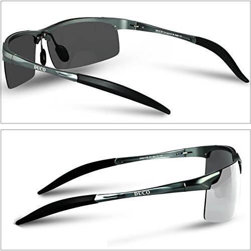 Duco Gafas de sol deportivas polarizadas para hombre con ultraligero y marco de metal irrompible, 100% UV400-8177S (Gunmetal-Plata)