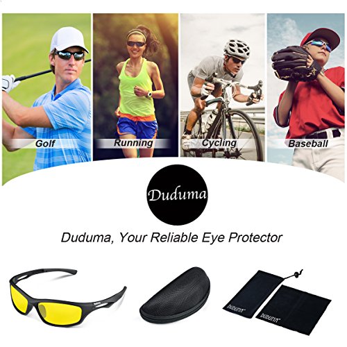 Duduma Gafas de Sol Deportivas Polarizadas Para Hombre Perfectas Para Esquiar Golf Correr Ciclismo TR90 Súper Liviana Para Hombre y Para Mujer (marco mate negro con lente amarilla)