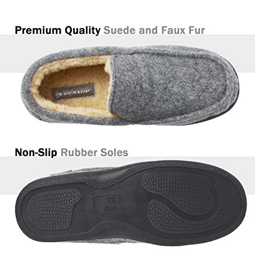 Dunlop Zapatillas Casa Hombre | Pantuflas Estilo Mocasines Cerradas | Zapatillas de Casa Invierno Calientes Suela de Goma Dura | Regalos Originales para Hombre (44 EU, Gris)