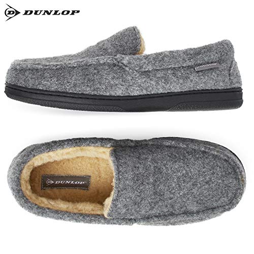 Dunlop Zapatillas Casa Hombre | Pantuflas Estilo Mocasines Cerradas | Zapatillas de Casa Invierno Calientes Suela de Goma Dura | Regalos Originales para Hombre (44 EU, Gris)