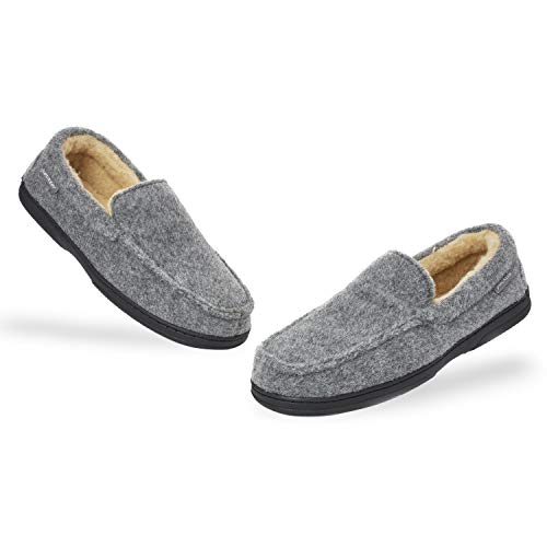 Dunlop Zapatillas Casa Hombre | Pantuflas Estilo Mocasines Cerradas | Zapatillas de Casa Invierno Calientes Suela de Goma Dura | Regalos Originales para Hombre (44 EU, Gris)