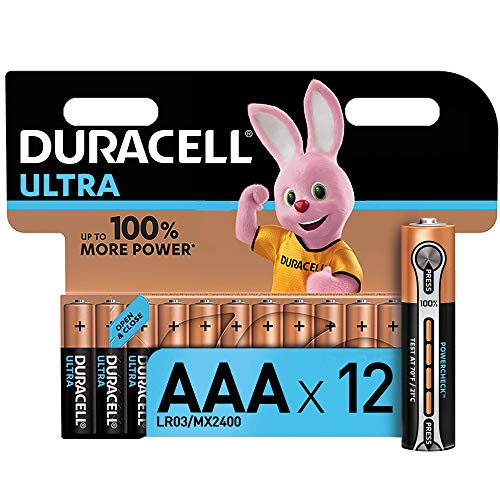 Duracell Ultra AAA con Powerchek, Pilas Alcalinas (paquete de 12) 1,5 Voltios LR03 MN2400