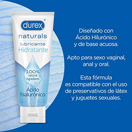 Durex Naturals Hidratante Lubricante, Ácido Hialurónico, 100% Natural sin Fragancia, Colorantes Ni Agentes Irritantes - 100ml