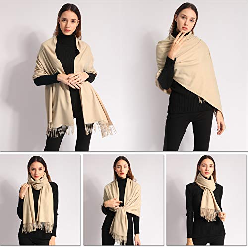 EASE LEAP Bufanda Mujer con Tacto Cachemira Fiesta Chal para Boda Suave Pashmina 200 * 70cm/(Beige)