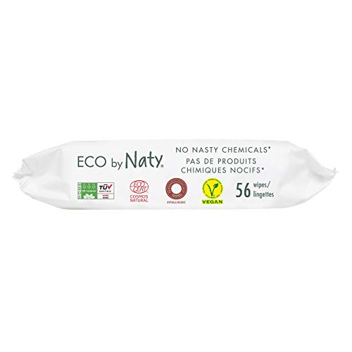 Eco by Naty Toallitas sin Fragancia para bebé, 672 unidades (12 paquetes de 56), Toallitas húmedas compostables hechas a base de fibras vegetales. 0% plástico. Sin sustancias nocivas.