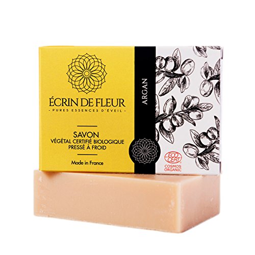 Écrin De Fleur | Jabón de Argán | Certificado Orgánico | Hecho a mano con Aceite de Argán con Notas Suaves de Cedro, Palmarosa y Árbol del Té | Apto para el Lavado Frecuente de las Manos | 100g