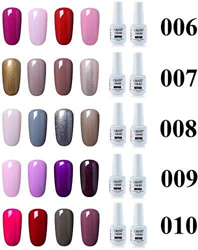 Elite99 Esmalte Semipermanente UV LED 6pcs Kit Uñas de Gel Pintauñas con Base Top Coat Esmalte de Uñas Soakoff Manicura - Gift set 020