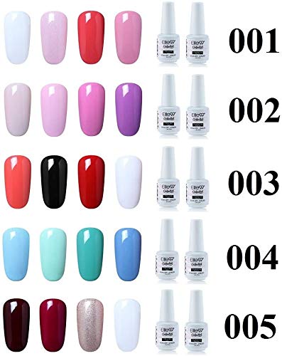 Elite99 Esmalte Semipermanente UV LED 6pcs Kit Uñas de Gel Pintauñas con Base Top Coat Esmalte de Uñas Soakoff Manicura - Gift set 020