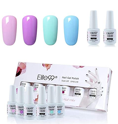 Elite99 Esmalte Semipermanente UV LED 6pcs Kit Uñas de Gel Pintauñas con Base Top Coat Esmalte de Uñas Soakoff Manicura - Gift set 020