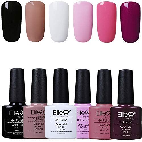 Elite99 Esmaltes Semipermanentes de Uñas en Gel UV LED, 6pcs Kit de Esmaltes de Uñas en Gel Soak Off 001