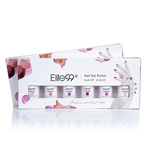 Elite99 Kit Uñas de Gel Esmalte Semipermanente 6pcs Colore Gel Coat Shellac Laca Soak Off Top Coat Base Coat UV LED Manicura Arte 8ml-C008