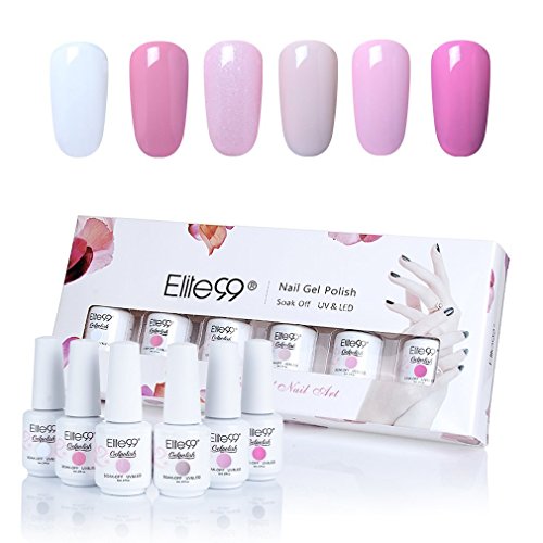 Elite99 Kit Uñas de Gel Esmalte Semipermanente 6pcs Colore Gel Coat Shellac Laca Soak Off Top Coat Base Coat UV LED Manicura Arte 8ml-C008