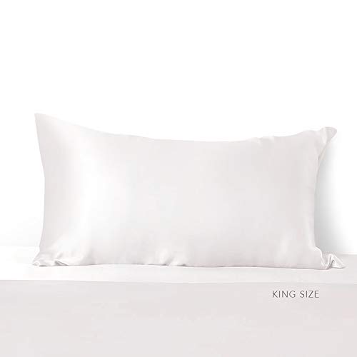 ElleSilk 100% Seda Funda de Almohada, 22 Momme, Seda de Morera de Grado Superior, Tinte Natural, Super Suave y Acogedor, 50 x 75cm, Blanco