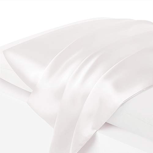 ElleSilk 100% Seda Funda de Almohada, 22 Momme, Seda de Morera de Grado Superior, Tinte Natural, Super Suave y Acogedor, 50 x 75cm, Blanco