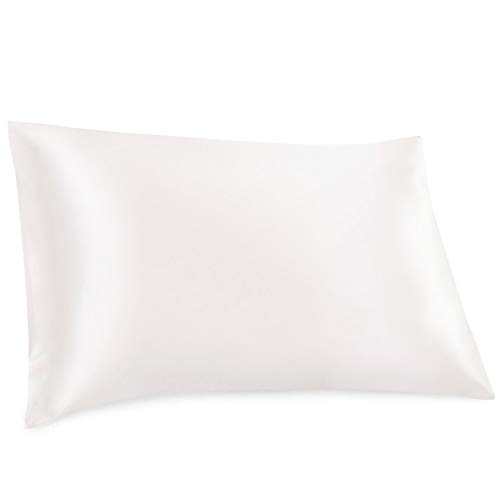 ElleSilk 100% Seda Funda de Almohada, 22 Momme, Seda de Morera de Grado Superior, Tinte Natural, Super Suave y Acogedor, 50 x 75cm, Blanco