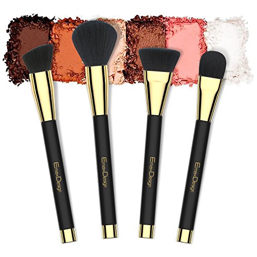 EmaxDesign 10 piezas Juego de brochas de maquillaje cara Fundación Blush de ojos sombra de ojos labios pinceles de maquillaje polvo líquido crema cosméticos herramientas maquillaje (Golden negro)