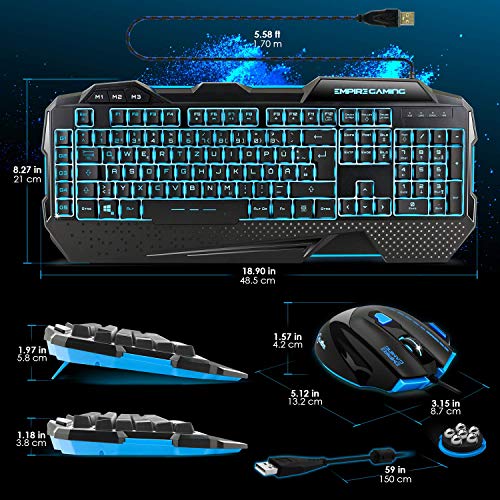 EMPIRE GAMING - Neu - PC-Gamer-Pack Hellhounds - Tastatur Maus Mausmatte - mit Software individuell einstellbar - LED-RGB-Rückbeleuchtung - 7200 DPI - mit Windows kompatibel