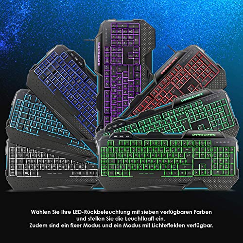 EMPIRE GAMING - Neu - PC-Gamer-Pack Hellhounds - Tastatur Maus Mausmatte - mit Software individuell einstellbar - LED-RGB-Rückbeleuchtung - 7200 DPI - mit Windows kompatibel