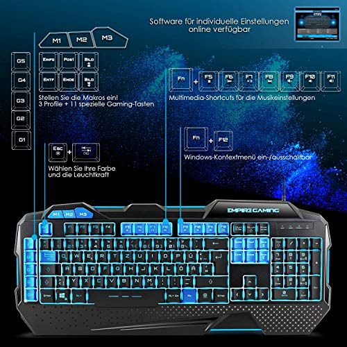 EMPIRE GAMING - Neu - PC-Gamer-Pack Hellhounds - Tastatur Maus Mausmatte - mit Software individuell einstellbar - LED-RGB-Rückbeleuchtung - 7200 DPI - mit Windows kompatibel