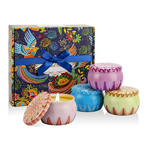 Enibon Velas Aromaticas, Velas Perfumdas Aliviar Estrés y Relajación, 100% Cera de Soja Naturales, 4 * 5,3oz, 35-40 Horas. Regalos Originales Mujer para Yoga, Aniversario, Cumpleaños, Bodas, Navidad