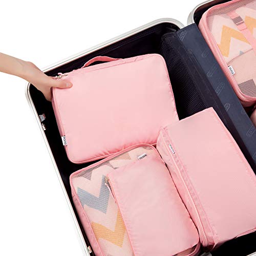 Eono by Amazon - 8 Set Cubos de Embalaje, Organizadores para Maletas, Travel Packing Cubes, Equipaje de Viaje Organizadores, con Bolsa de Zapatos, Bolsa de Cosméticos y Bolsa de Lavandería, Rosado