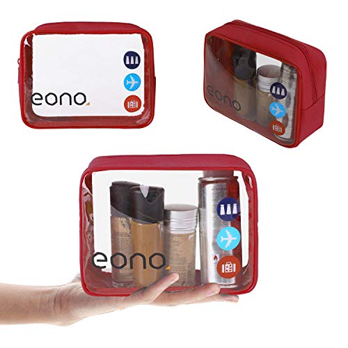 Eono by Amazon - Bolsas de Aseo Transparente Neceser Avion Unisexo Neceseres de Viaje Bolsa de Cosmético Neceser PVC Impermeable Organizador de Viaje, Borgoña, 2 Pcs