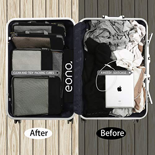 Eono by Amazon - Organizadores de Viaje de compresión expandibles, Impermeable Organizador para Maletas, Organizador de Equipaje, Cubos de Embalaje, Compression Packing Cubes, Gris, 4 Set