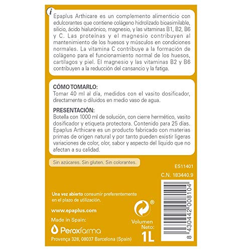 Epaplus Articulaciones Colágeno + Silicio+ Ácido Hialurónico Líquido sabor limón - 1 litro - 25 Días