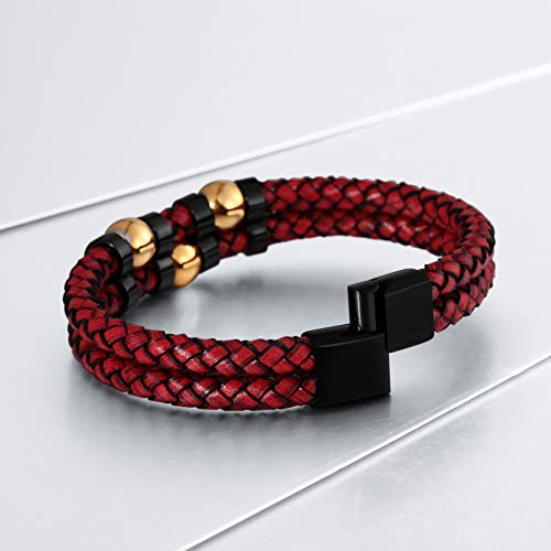 Epinki Acero Inoxidable Pulsera de Hombre Dobles Trenzado Líneas Pulseras Gótico Pulseras Amistad Rojo 22.7CM