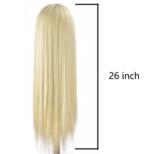 ERSIMAN 27 "Cosmetología de fibra sintética cabello rubio cabeza de maniquí Cabeza de entrenamiento de peluquería maniquí con abrazadera libre