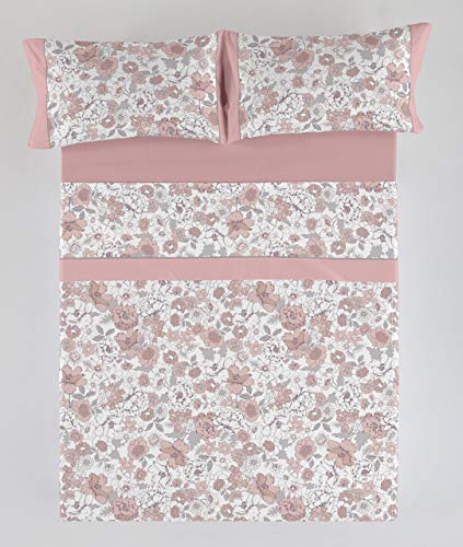 ES-Tela - Juego de sábanas Estampadas Erica Color Malva (4 Piezas) - Cama de 150 cm. - 50% Algodón/50% Poliéster - 144 Hilos