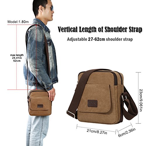 Eshow Bolso Bandolera a Hombro Marrón para Hombres Tela de Lona Viaje Casual Negocio Trabajo