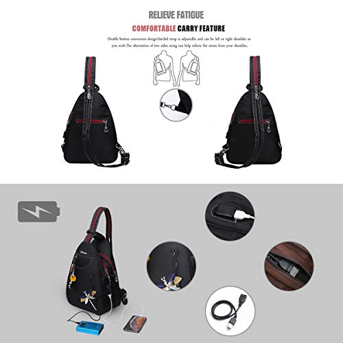 Eshow Mochila Bolso Bandolera para Mujeres y Chicas de Tela Nylon con Puerto de USB Viaje Casual Escolares