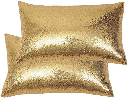 Eternal Beauty|2 fundas de cojín cuadradas de lentejuelas de 30 cm x 50 cm, funda de almohada para decoración del hogar, fiesta con cremallera invisible, color dorado (30 cm x 50 cm)