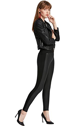 Everbellus Cintura Alta Leggins Cuero para Mujeres Sexy Negro Skinny Pantalon Medio