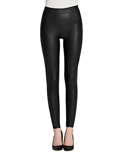 Everbellus Mujer Sexy Negro Leggins Cuero con Bolsillo Skinny Elástico Pantalón XL