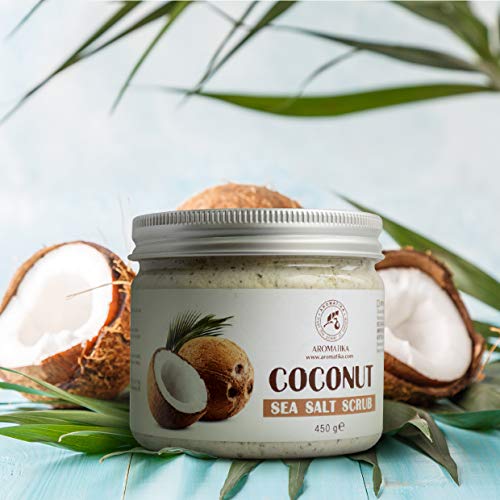 Exfoliante Corporal 450g - Coco & Sal Marina Exfoliante - Limpia la Piel - Hidratante - Anticelulítica - Cuidado del Cuerpo & Facial - Rico en Minerales de Sal Marina - Coconut Sea Salt Scrub