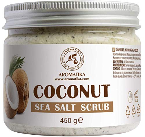 Exfoliante Corporal 450g - Coco & Sal Marina Exfoliante - Limpia la Piel - Hidratante - Anticelulítica - Cuidado del Cuerpo & Facial - Rico en Minerales de Sal Marina - Coconut Sea Salt Scrub