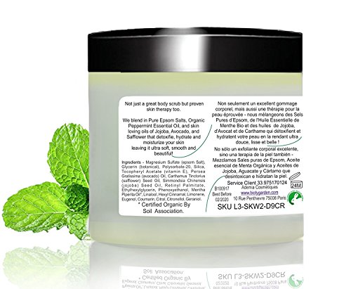 Exfoliante Ecológico Refrescante con Menta Bio, Sal Epsom y Aceites de Jojoba, Aguacate y Cártamo - Cuerpo y Piernas Cansadas 200g