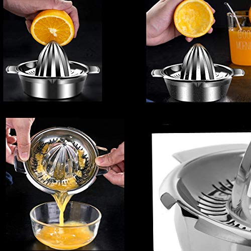 Exprimidor Manual de Acero Inoxidable 304 con Recipiente de 300ML, Ø 12,5 cm, Citrus Juicer de Mano Portátil para Naranja Limón Lima Cítricos Pomelo, Apto para Lavavajillas