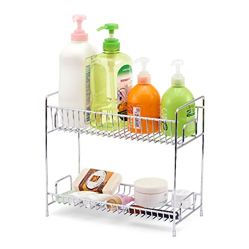 EZOWare 2 Niveles Estantería Cocina Baño Estante Especiero de Pie Libre Encimera Organizador Multiuso para Especias/Hierbas, Condimentos, Jabones, Botelas, Frascos - Cromo