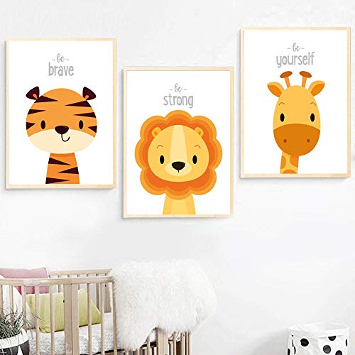 FA LEMON Lienzo Pintura Animales de la Selva Carteles e Impresiones Cuadros de Pared para niños Habitación del bebé Decoración del hogar-21x30cmx6 Piezas sin Marco