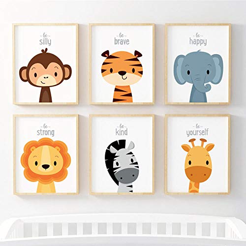 FA LEMON Lienzo Pintura Animales de la Selva Carteles e Impresiones Cuadros de Pared para niños Habitación del bebé Decoración del hogar-21x30cmx6 Piezas sin Marco