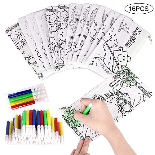 Faburo 16 Piezas Kit de Estuches para Colorear y Rotuladores de Colores, Incluye 16 Caja de Lápiz para Colorear y Mini Rotuladores de Tiza para Niños, Colegios, Regalos y Bolsas de Cumpleaños